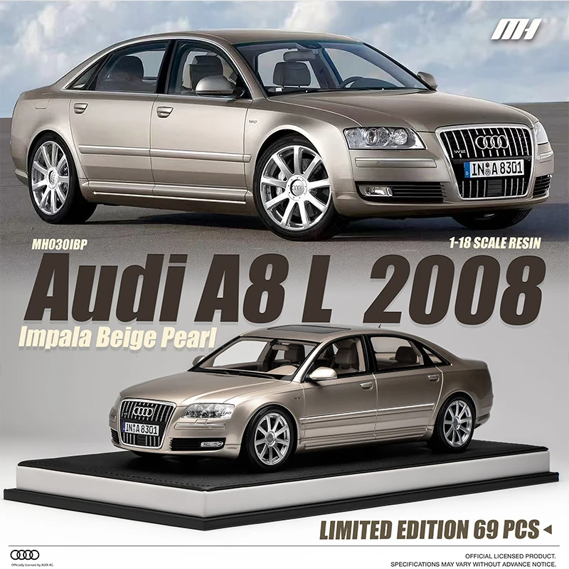 

Audi A8 W12 A8L 2008 Simulation Resin Car Model Limited Edition Collectible with Display Box Motorhelix Mh 1:18 Diecast Scale Static Model Adult Toy High-End Gift for Boys