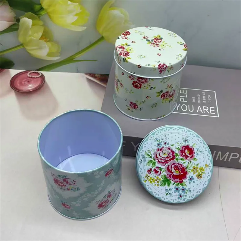 1Pc Flowers Tins Round Storage Box with Lid Cosmetics/Hair Accessories/Sewing Kit Storage Case Drawer Organization