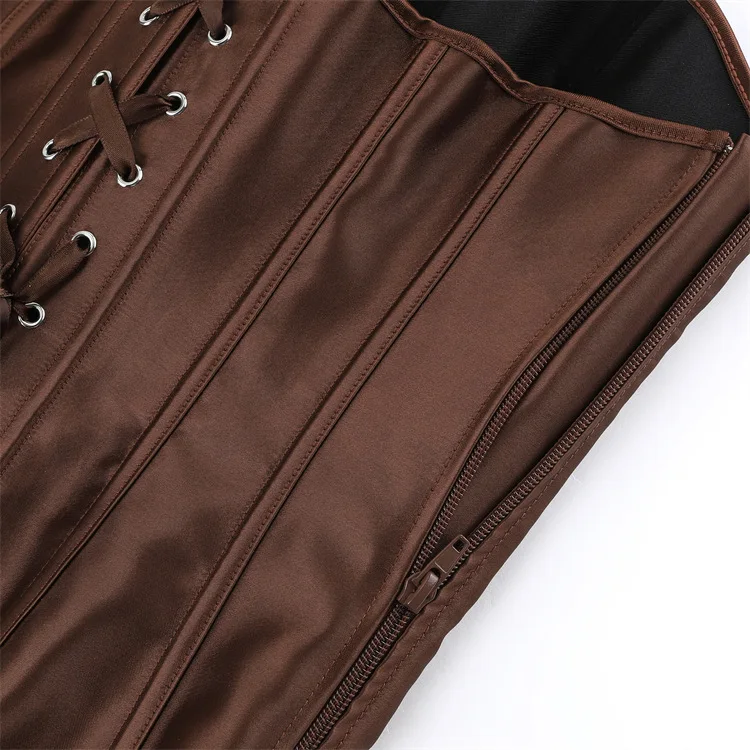 Frauen Vollbrust Korsett Top Schwarz Weiß Satin Einfache Elegante Bustier Gothic Zipper Taille Cincher Shapewear Sexy Korset – Detail 35