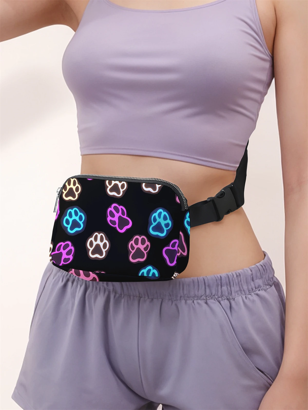 1-Piece Set, Stylish and Adjustable Paw Print Pattern Crossbody Bag, Neutral Sports Waist Bag, Suitable for Running