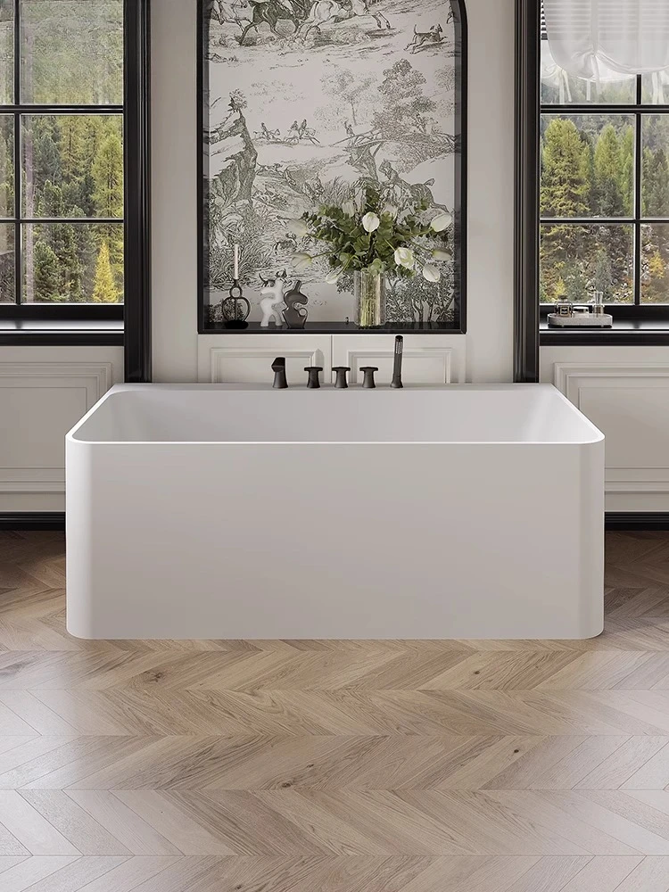 

Polymer artificial stone bathtub Household adult three-skirt independent wall bath