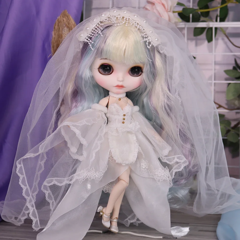 

ICY DBS Blyth Doll Rainbow Hair Fair Skin Matte Face Pouting Lips Fairy Bridal Dress 30cm BJD Girl Festival Gift Birthday Gift