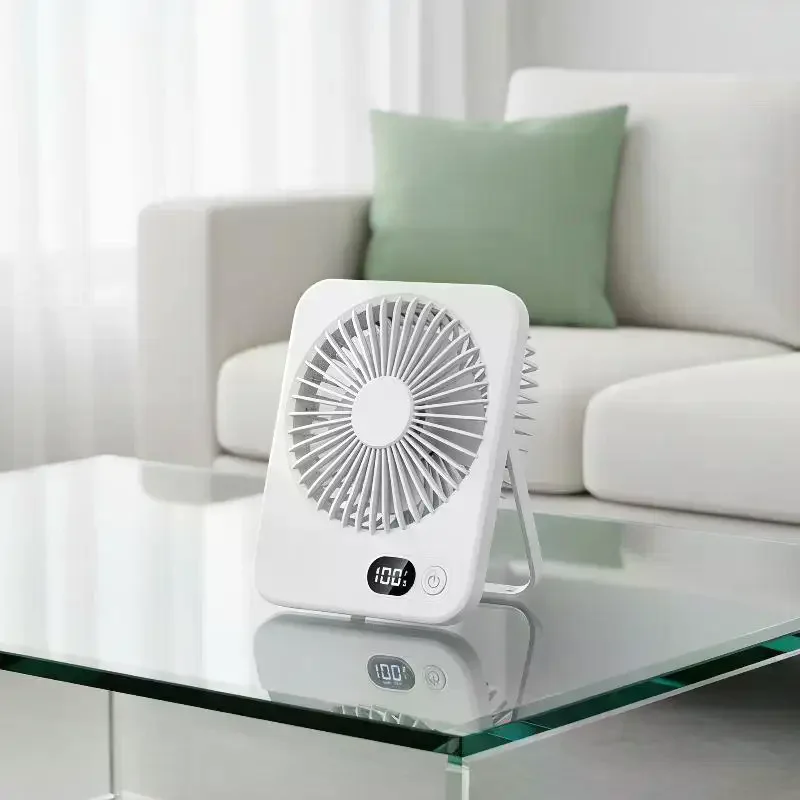 Summer Desk Fan Table Portable Hanging USB Rechargeable 180° Tilt Folding Personal With Power Display 5 Speeds Ultra Quiet