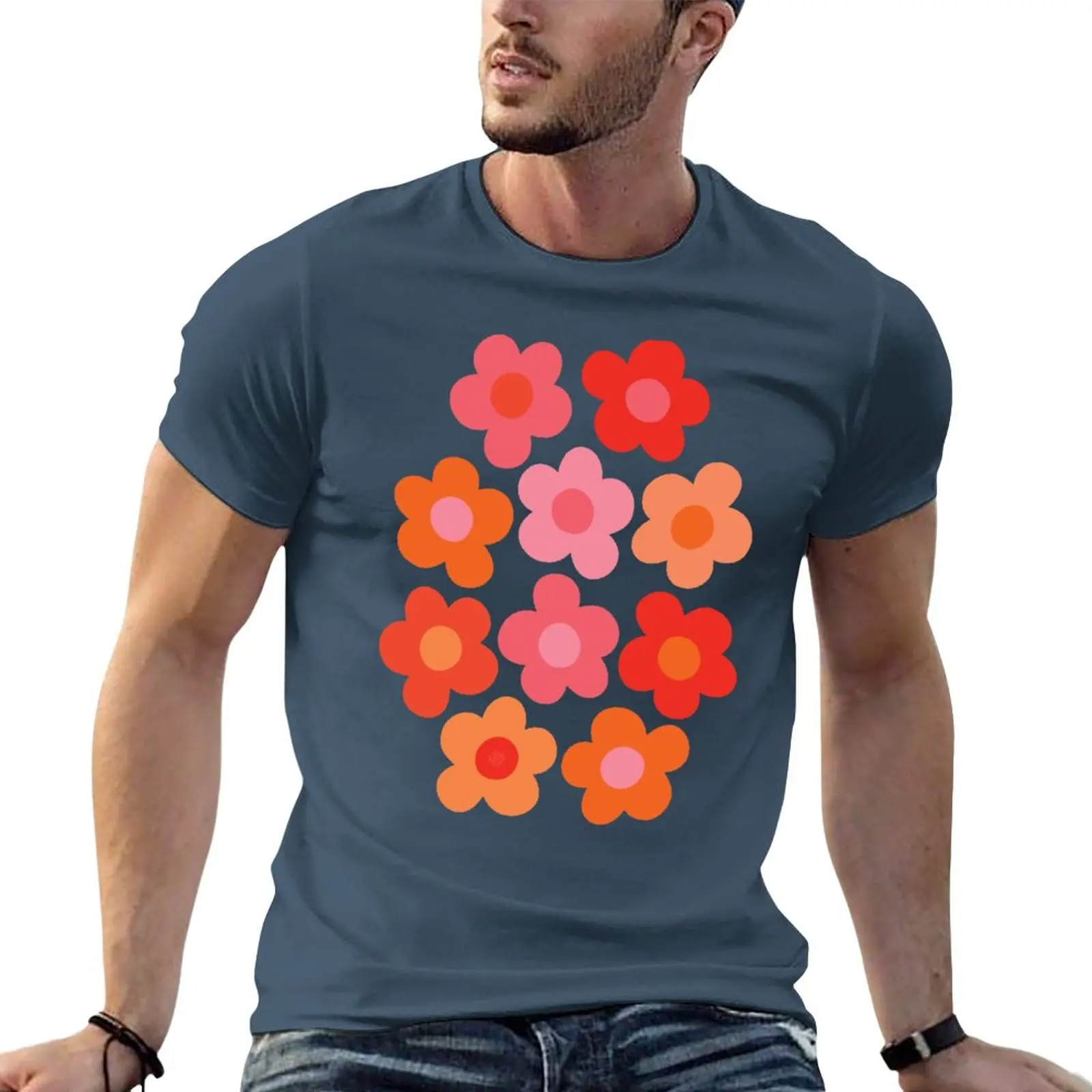 New Flowerfull on Olive (happy boho retro floral pattern) T-Shirt hippie clothes oversized t shirt men