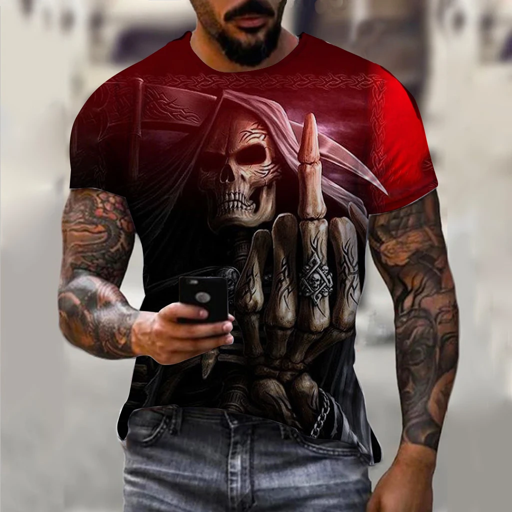 Vintage T Shirts For Men Horror Undead Skull Pattern 3D Printed Short Sleeve Oversized T-shirt Fashion Casual Men\'s Clothing Top