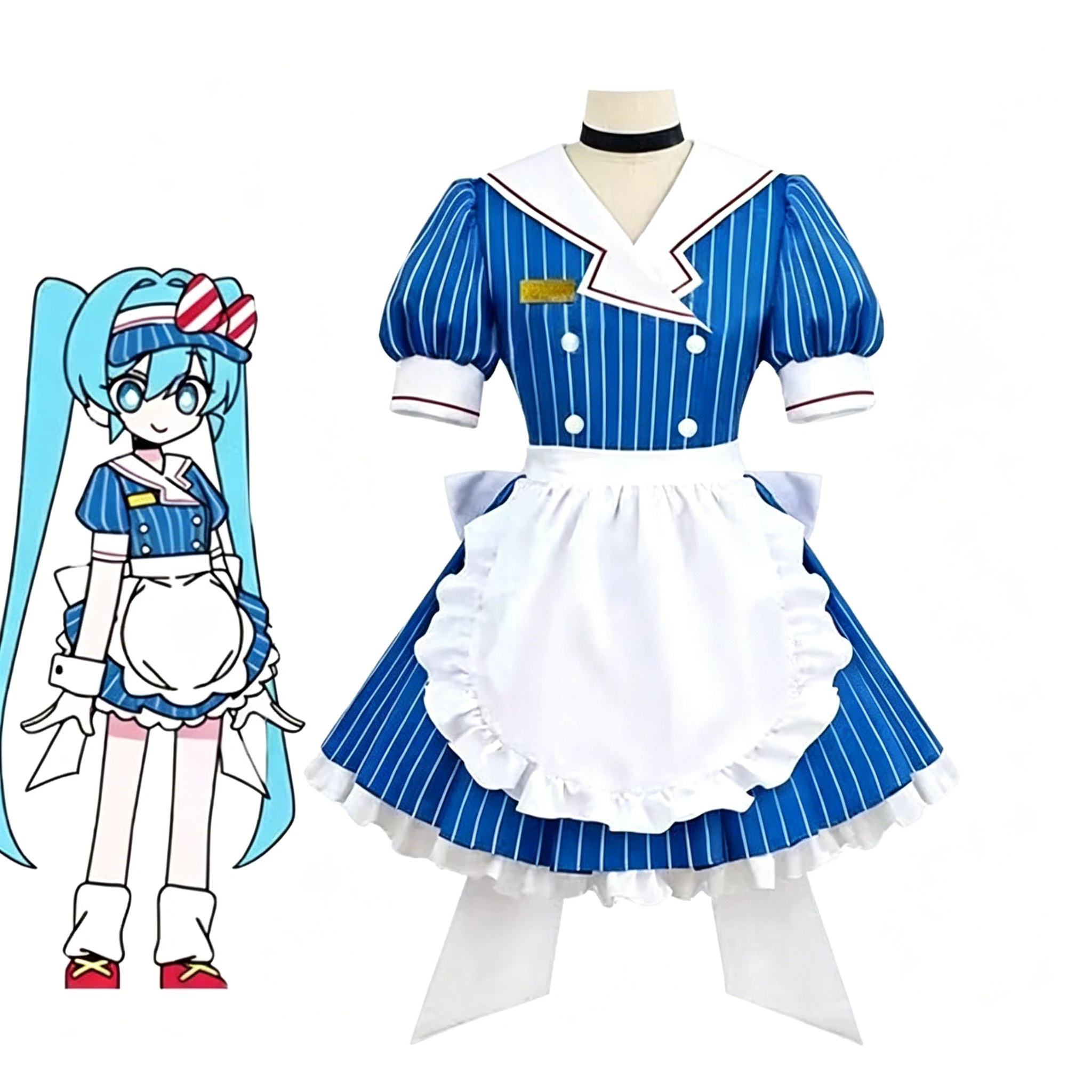 Costumes de cosplay Mesmerizer, perruque, uniforme d'anime, robe de demoiselle d'honneur rayée pour femmes, chapeau, tablier, costume pour Halloween, Noël, carnaval, fête