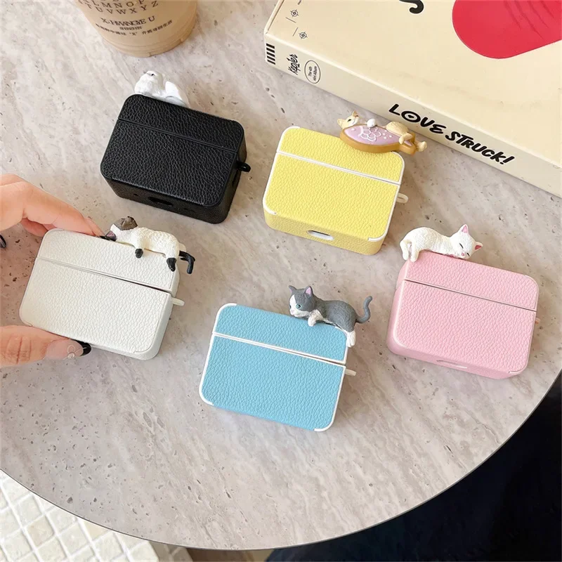 

Cute 3D Crawling Cat Case for AirPods 4 Airpod 1 2 3 Pro Pro2 Bluetooth Earbuds Charging Box Protective Earphone Case Cover