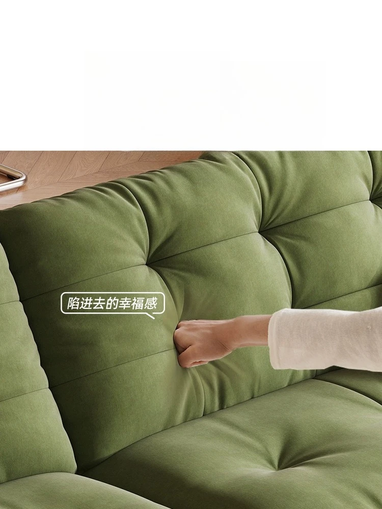 

French cream style sofa living room 2024 new elephant ears straight row small family-shaped avocado green fabric sofa
