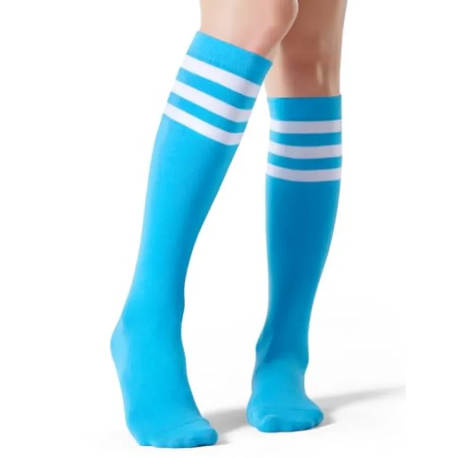 

Joulli Women's Knee High Athletic Socks Stripe Tube Outdoor Sport Socks 1-3 Pairs