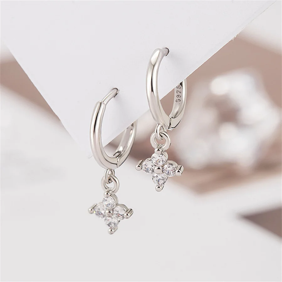 925 Silver Plated Korean Design Frosting Square Hoop Earrings for Women Girls Elegant Party Punk Jewelry Gift e2252