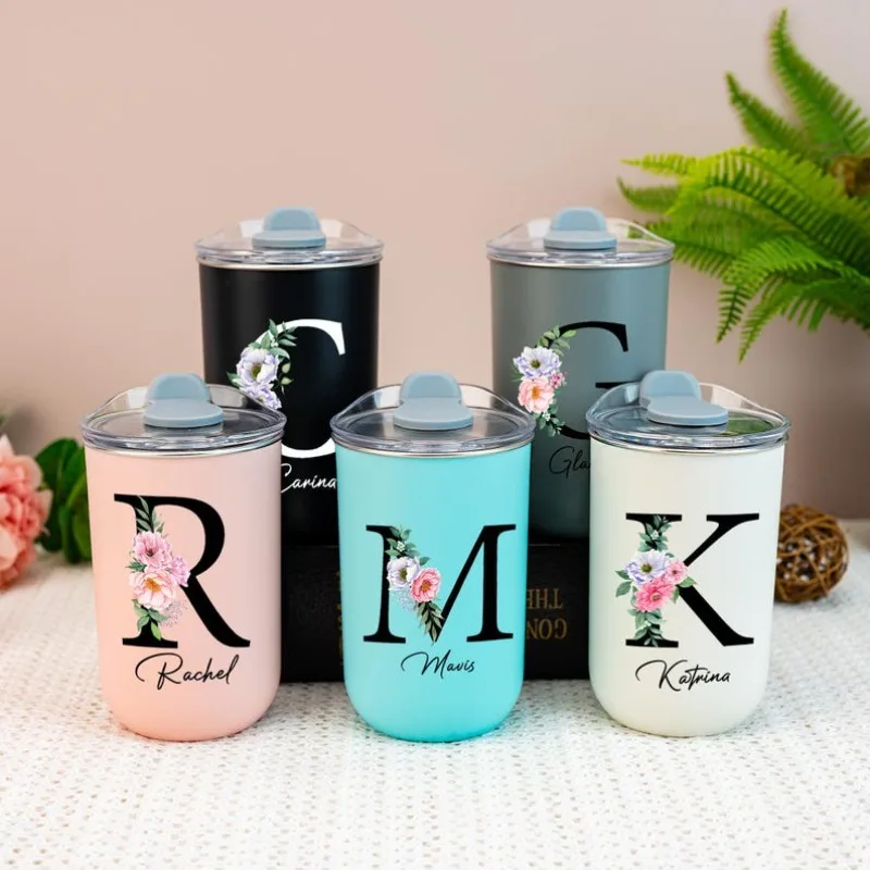Personalisierter Edelstahl-Kaffeebecher Brautjungfern-Geschenk Mädelsausflug-Becher mit Deckel Edelstahl-Flasche