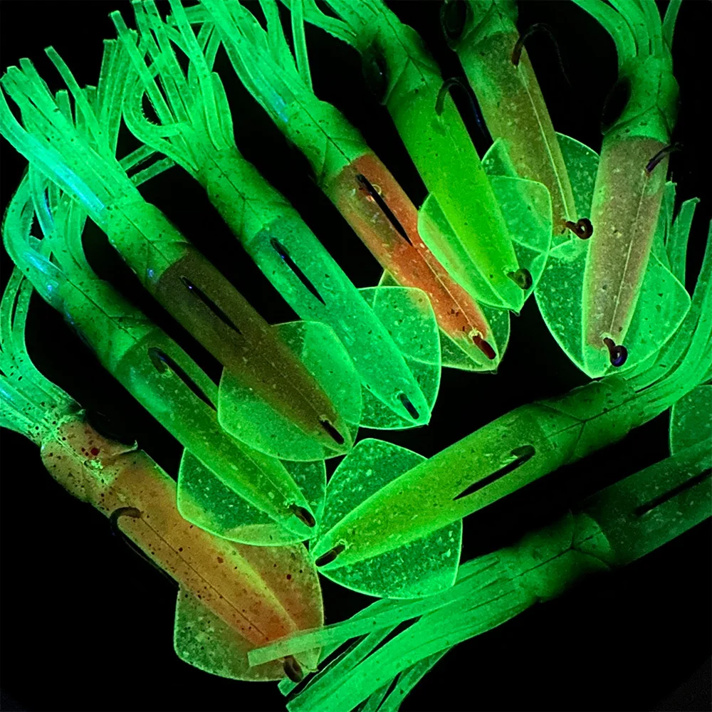 Proberos 1 Stück Leuchtender Tintenfisch-Softköder mit schwerem Blei-Jighaken, Salzwasser-Süßwasser-Swimbait zum Schleppangeln, für Lachs, Barsch, Forelle – Detail 10