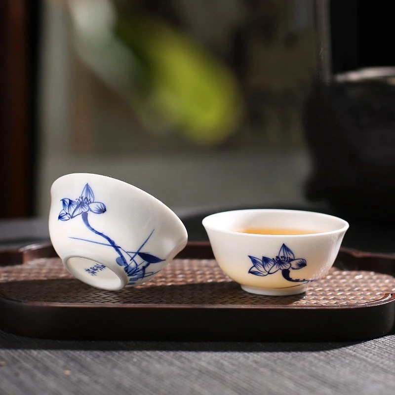 Jingdezhen Hand‑painted Blue White Porcelain Tasting Cup Single Ceramic Kung Fu Small Tea Cup Tea Bowl Drinkware