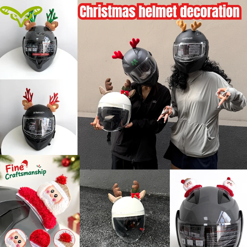 Christmas Motorcycle Helmet Decoration Cute and Interesting Helmet Ears Reindeer Santa Claus Cartoon Decoration