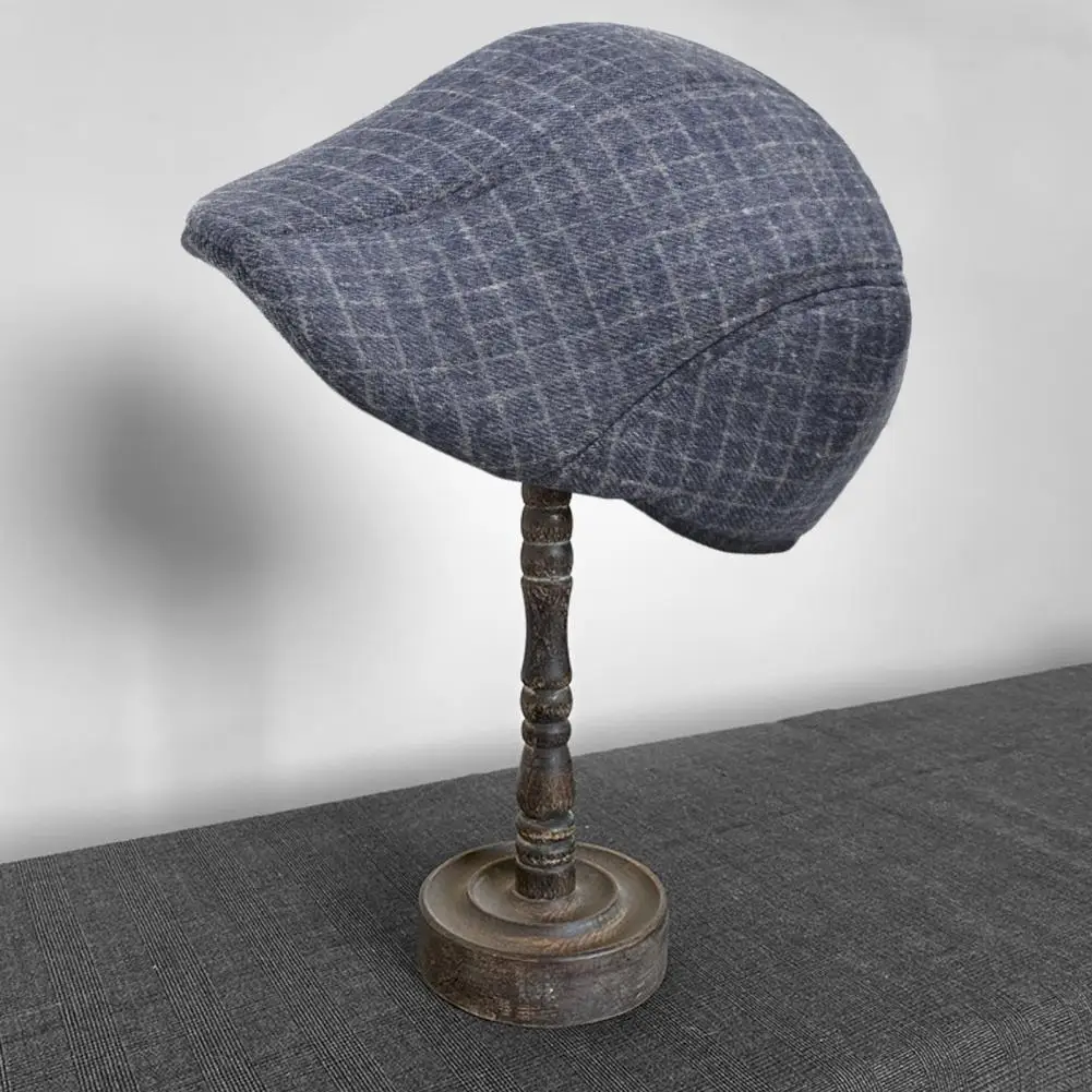 Men Beret Plaid Peaked Dome Short Brim Sweat Absorption Vintage Windproof Sun Protection Painter Retro England Hat Streetwear