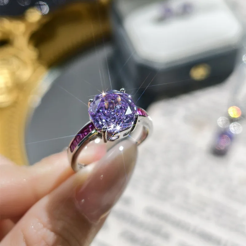 Purple rose cut luxury women's evening dress accessories ring hypoallergenic ear stud pendant crystal tennis necklace set
