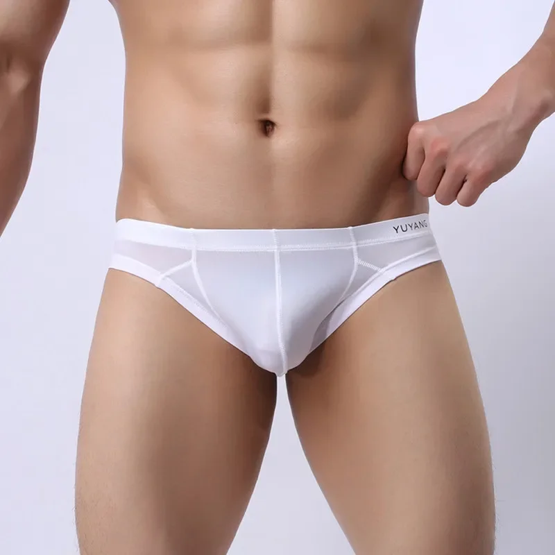 

Men's Low-Waist Briefs Ice Silk Ultra-thin Sexy Gay Men Underwear U Convex Design Underpants Breathable Sexy Briefs