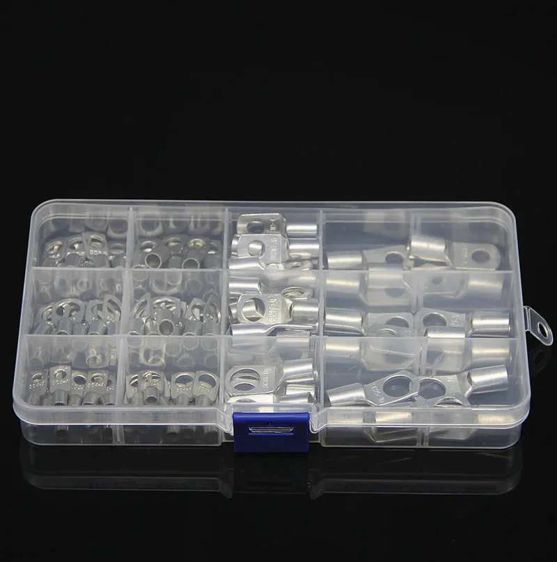 60/100/170pcs SC Bare Bolt Hole Tinned Copper Cable Lugs Battery Terminal Wire Terminals Connector Suit SC10-6 SC16-8 SC25-8