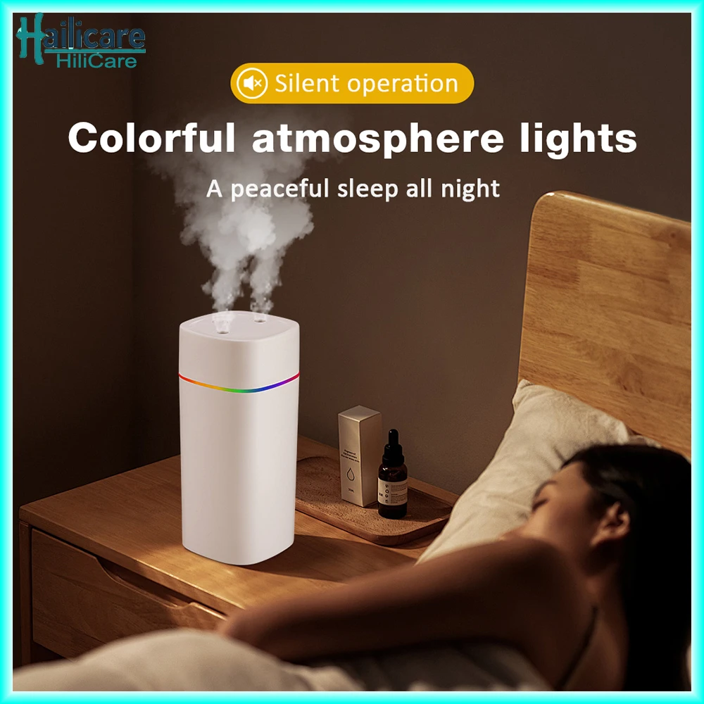 

600ML Luminous Air Humidifier Double Spray Port Aromatherapy Humificador Essential Oil Cool Mist Maker Purify for Home Office
