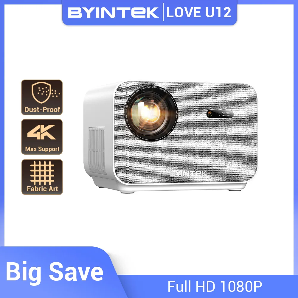 BYINTEK LOVE U12 Proyector Full HD 1080P Audio 4K con 800 ANSI y WiFi6 Bluetooth 5.2 Proyectores de cine en casa Android