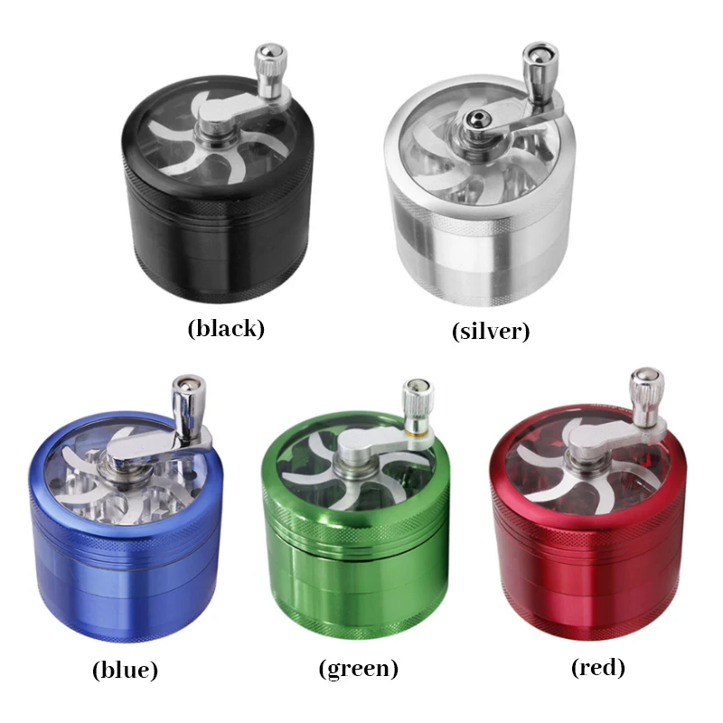 4 Layers Tobacco Grinder Manual Aluminium Herbal Herb Spice Mill Grass Smoke Crusher Hand Crank Muller Pollinator Accessories