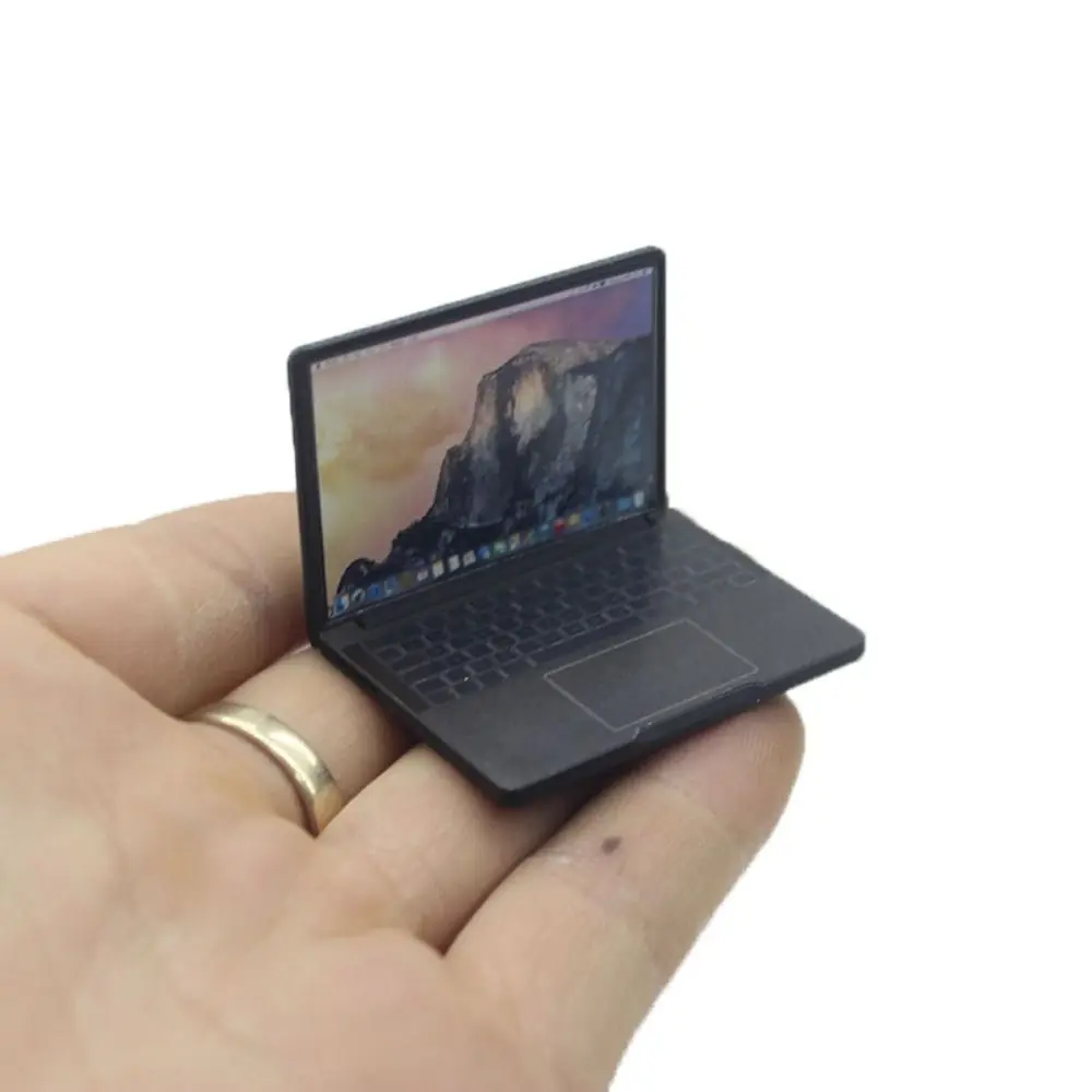 High Quality Cute 1/12 Dollhouse Miniature Computer 1:12 Micro Scene Props Home Study Mini Laptop Computer Room Furniture Decor