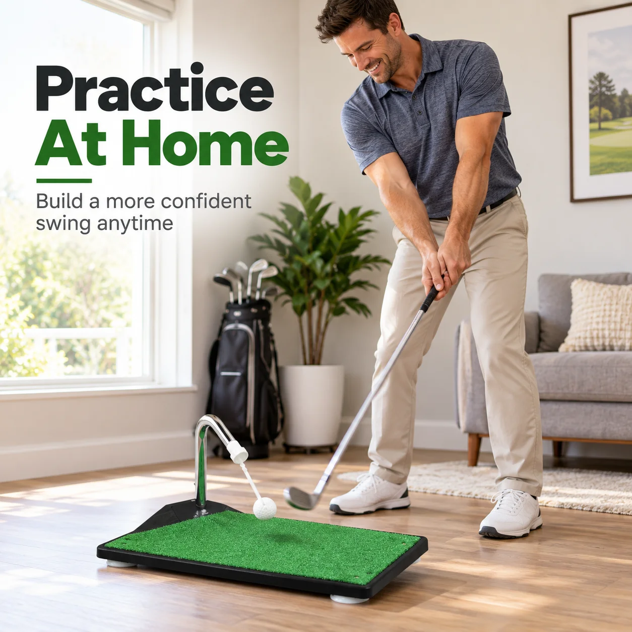AOLIVIYA Golf Swing Trainer 360 Degree Automatic Ball Return Golf Hitting Mat Indoor Practice Aid With Suction Cup Base