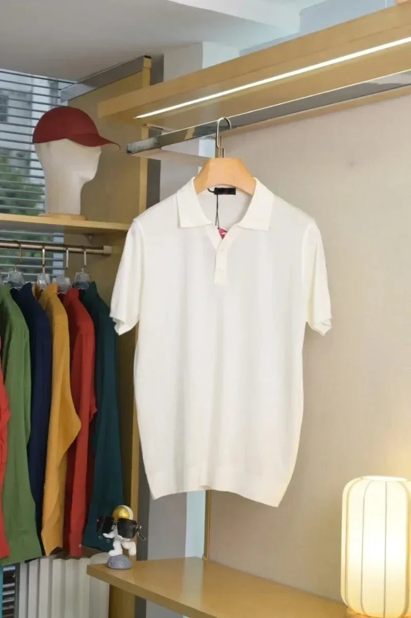 2026 New Trendy Men Silk Embroidery Polo Elastic Thin Comfort Short Sleeve M-4XL