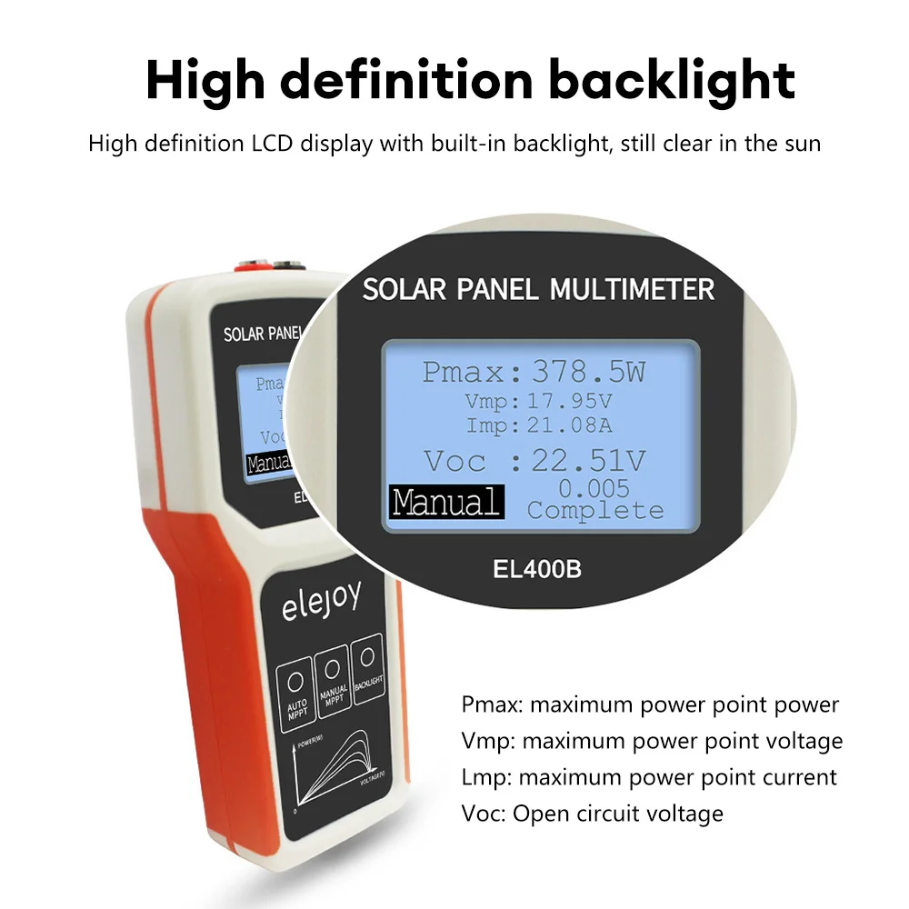 Imagem -04 - Multímetro de Painel Solar Lcd 400 800 1600w Testador de Fonte de Alimentação Painel Fotovoltaico Medidor de Teste de Tensão de Detecção Mppt Manual Automático