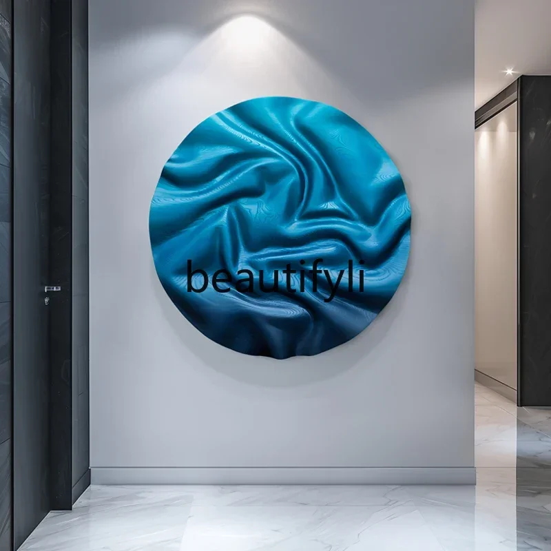 High-end Abstract Three-dimensional Wood Carving Painting Wrinkled Round Hanging Painting Corridor Entrance Decoration Pa