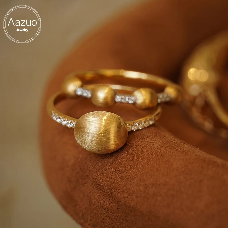Aazuo Fashion Vintage Jewelry Real 18K Solid Yellow Gold  Natrual Diamonds Fairy Rings Gift For Woman&Girls Birthday Party Au750