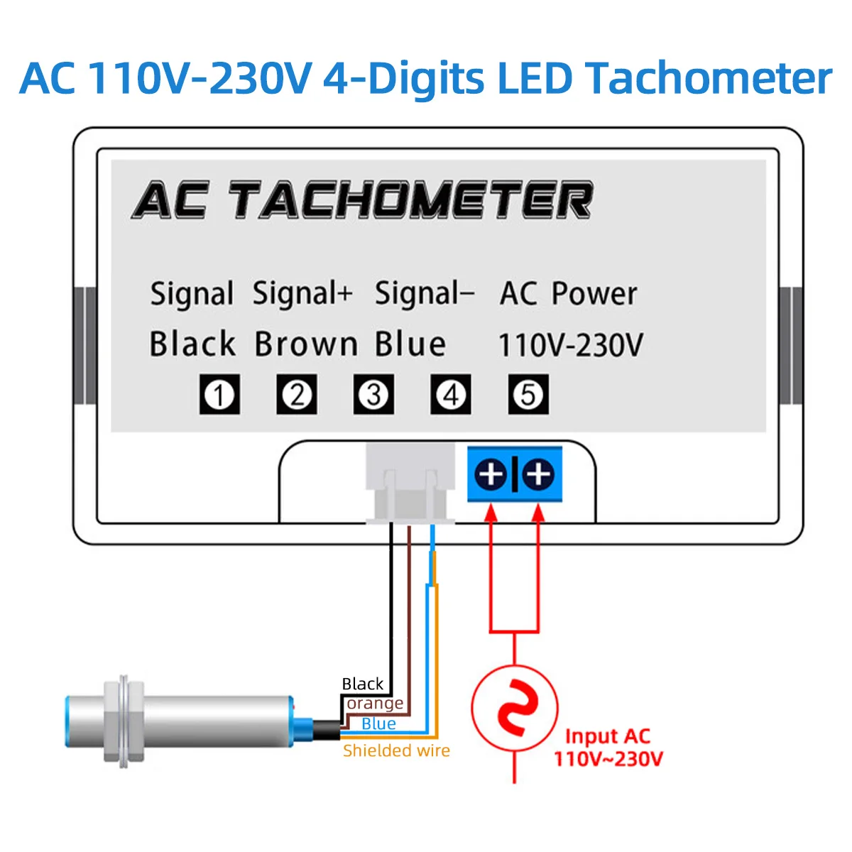 AC 220V 4 LED Digital VERMELHO Tacômetro RPM Medidor de velocidade + Sensor de interruptor de proximidade Hall NPN