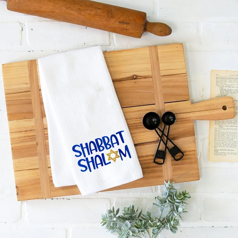 

1Pcs Shabbat Shalom Kitchen Dish Towel Jewish Sabbath Dinner Hostess Gift Jewish Star Home Dining Table Bathroom Accessories