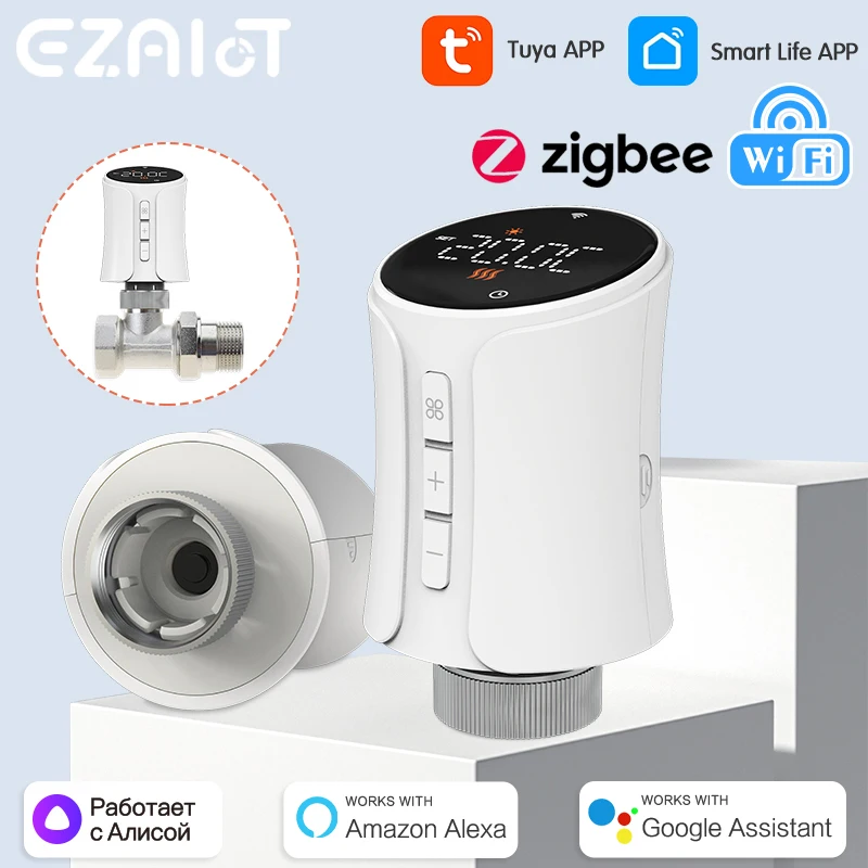 

Tuya ZigBee3.0 термостат умный Wi-Fi TRV привод клапана радиатора контроллер термостатического клапана работает с Alexa Google Home