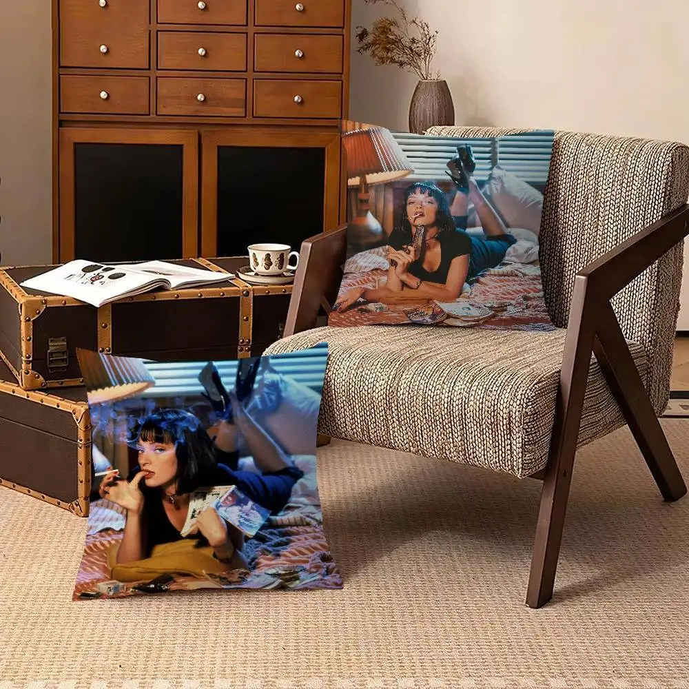 Movies P-Pulp classic F-Fiction   Decorative Polyester Throw Pillow Cover Square Suitable for Home Office Coffee Shop Decor