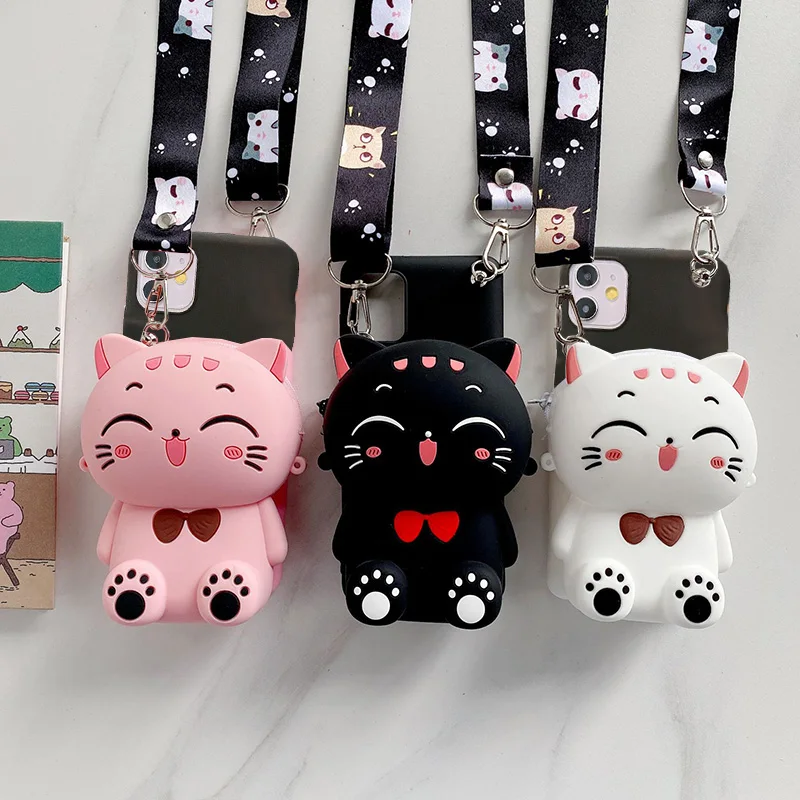 Cartoon Animal Coin Wallet Bag Case For Lenovo K14 Plus K13 Note K12 Pro Phone Cover With Lanyard