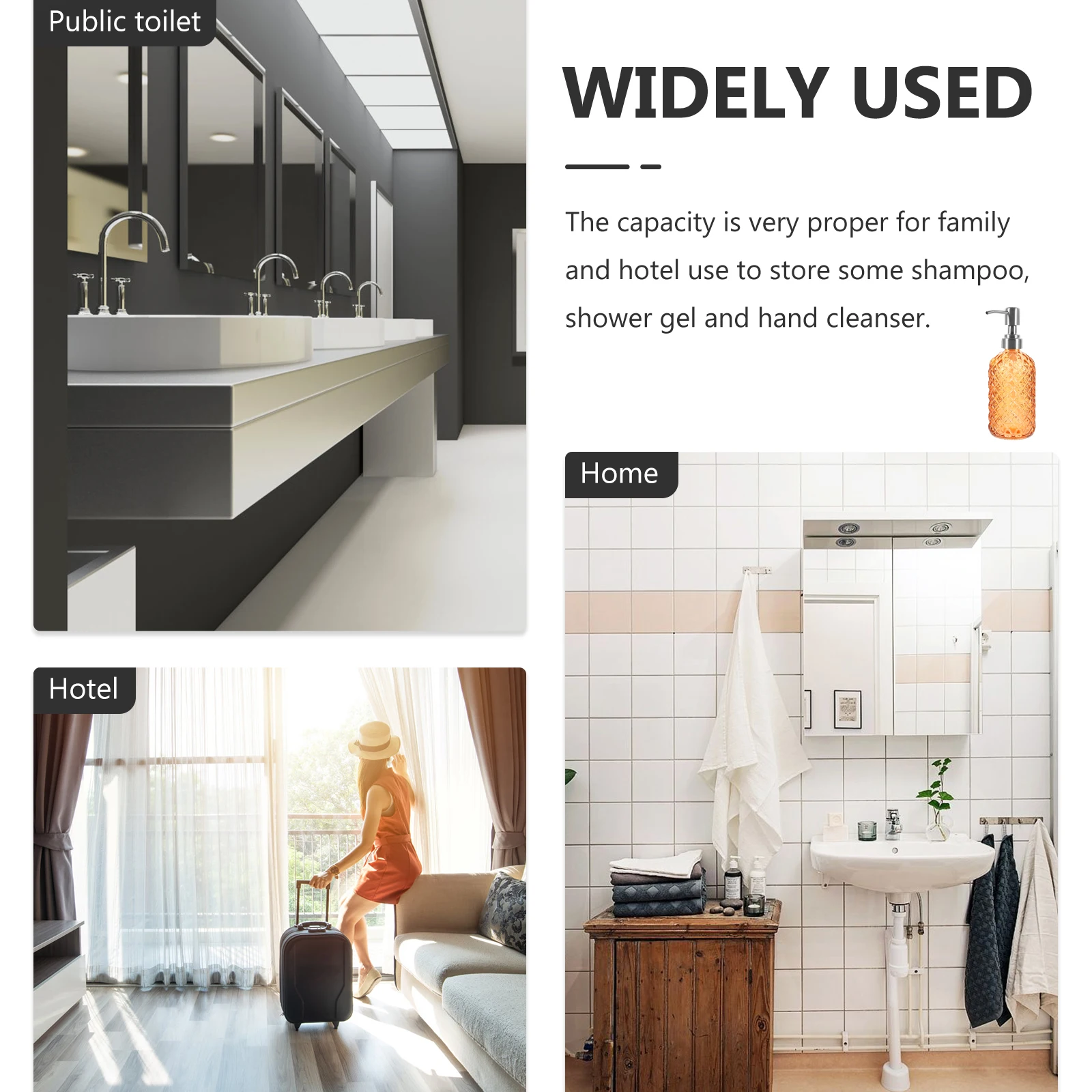 

350ml Clear Glass Soap Dispenser Refillable Shampoo Container Leakproof Design for Bathroom Office Glass Soap Dispenser