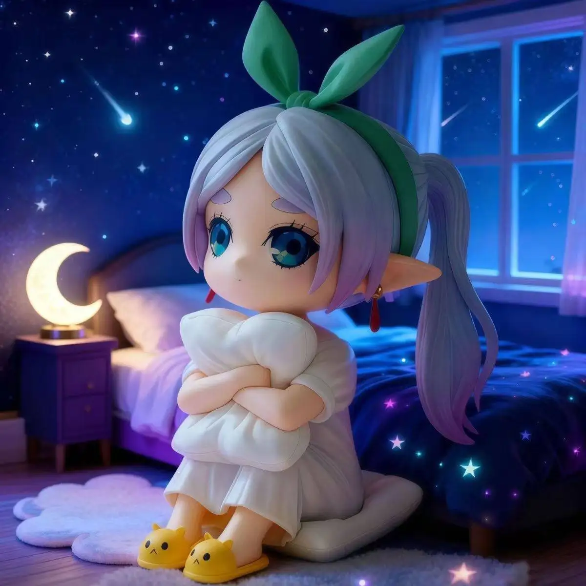 8cm Q Version Pajamas Frieren: Beyond Journey’S End Anime Figure Model Cute Frieren Desktop Ornament Computer Case Decor Gifts