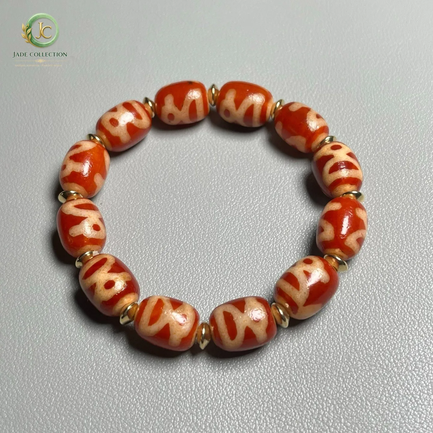 Rare Tibetan Old Agate Dzi 12Pcs God of Wealth Bead Amulet Bracelet T0209