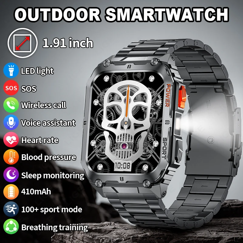 

LIGE 1.91 inch HD Screen Smart Watch With Led Lighting IP68 Waterproof Outdoor Sports Health Monitor Smartwatch For Android IOS