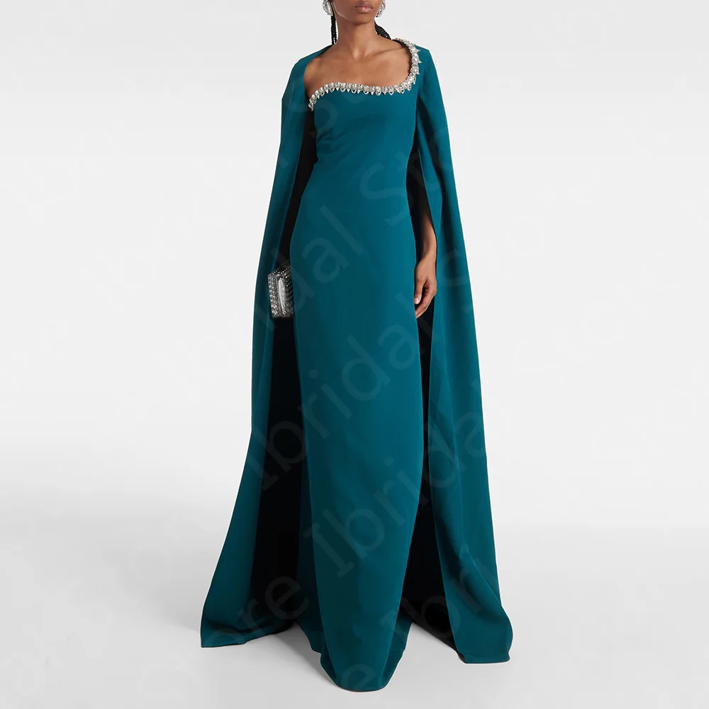 Vintage Teal Blue Mother Dresses with Cape Mother of the Bride Gowns Arabic 2024 Strapless Wedding Party Dress Crystal Beaded