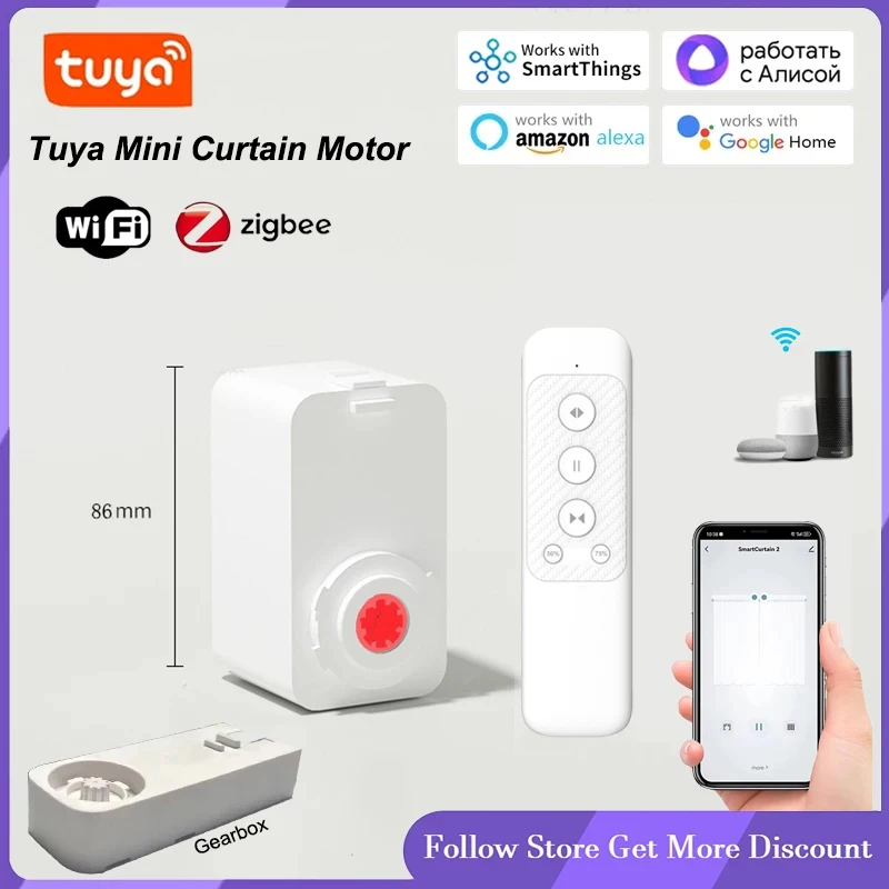 

New Electric Mini Tuya Zigbee/Wifi Smart Curtain Motor Cornice Automatic System Support Alexa Alice Google Assistant Smartthings