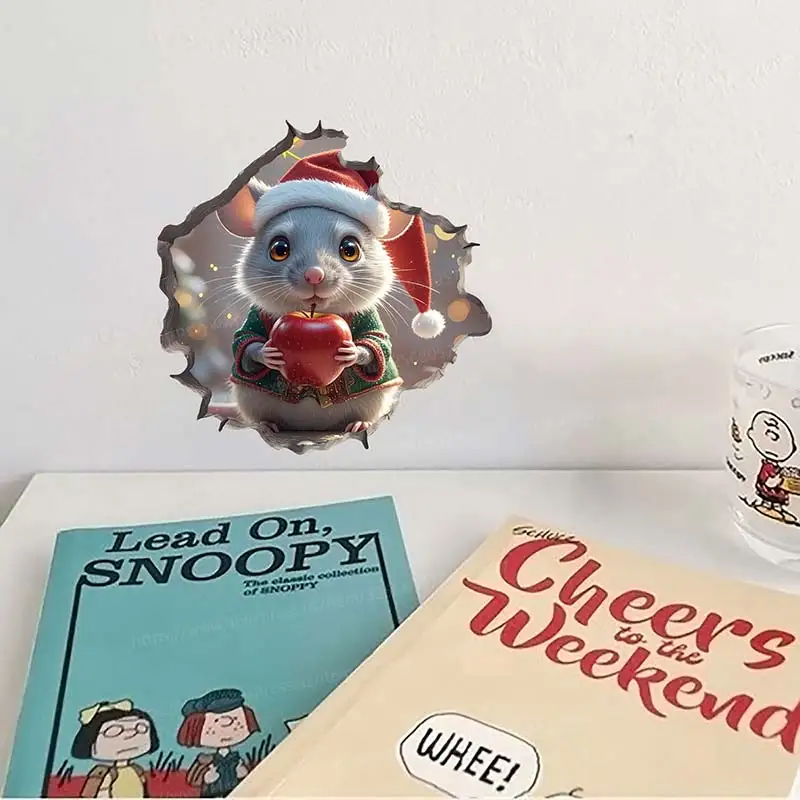 Weihnachten Maus Loch Dekoration Nette Cartoon Wand Aufkleber Wohnzimmer Wand Rand Hause Dekoration Wasserdicht Aufkleber M1050 – Detail 7