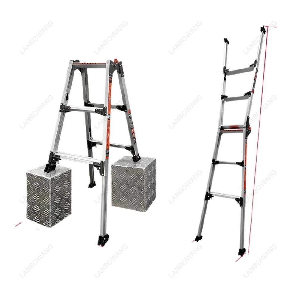 RYZ-12 4-Step Aluminum Alloy Folding Ladder Lightweight Telescopic Herringbone Straight Dual Purpose Household Ladder view 4