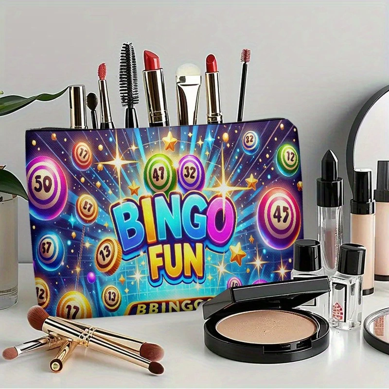 1 Makeup Bag, Bingo Game, Double-Sided Print | Travel Toiletry Bag | Zipper Closure | Durable Fabric