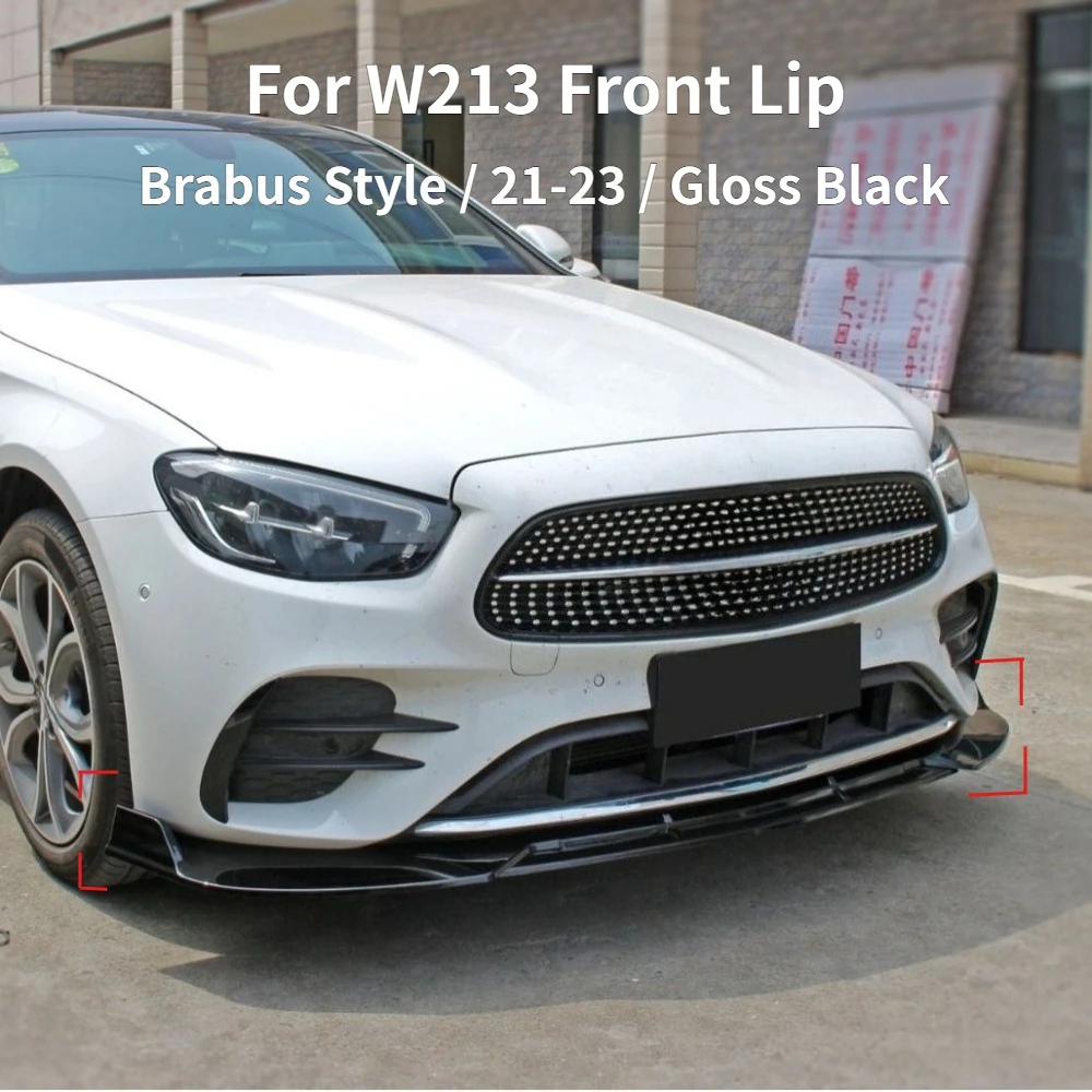 

for Mercedes Benz E Class W213 Front Bumper Lip Spoiler Gloss Black 2021 2022 2023 3Pcs Splitter Trim Body Kit Wing Accessories