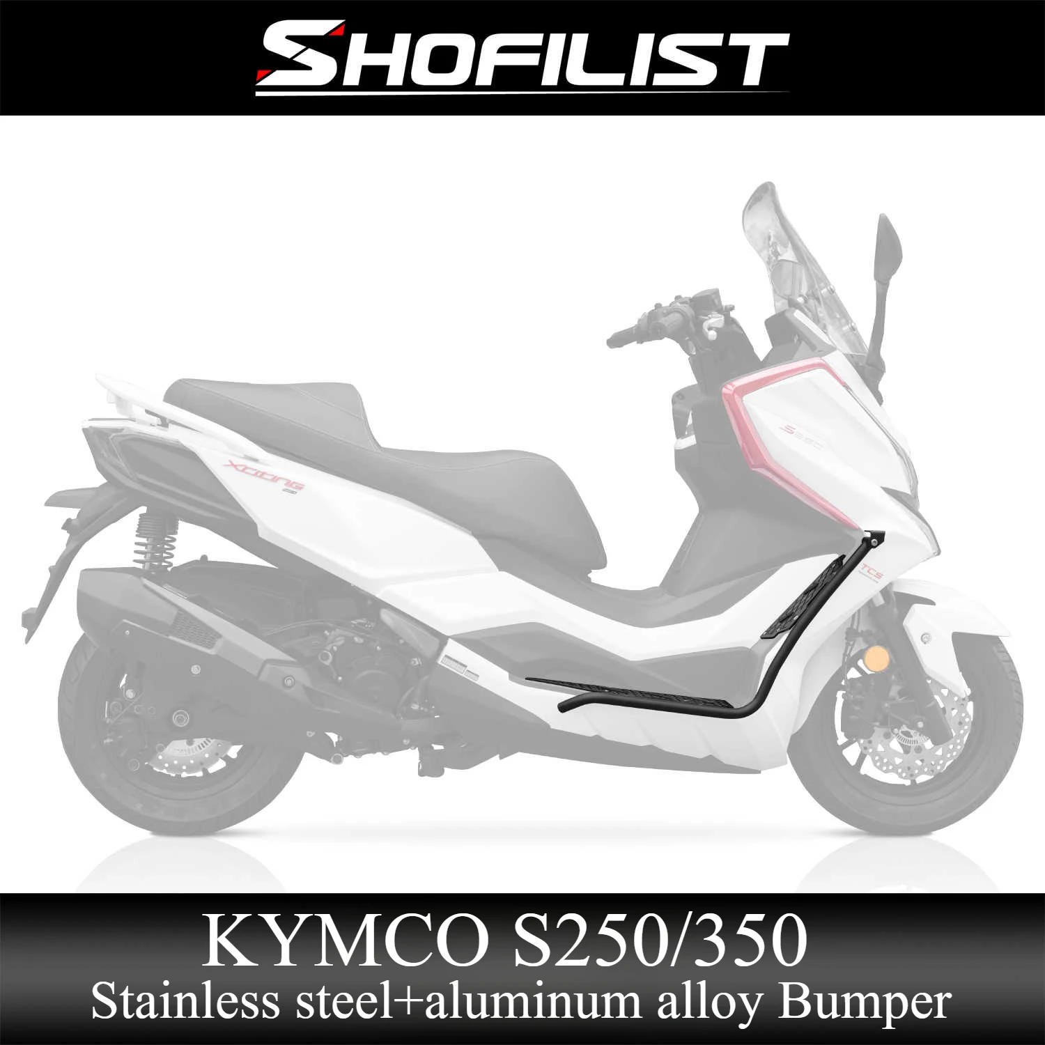 

Suitable for KYMCO S250/350 Modified Bumper, Stainless Steel Bumper, Aluminum Alloy Foot Pedal with Spotlight Bracket