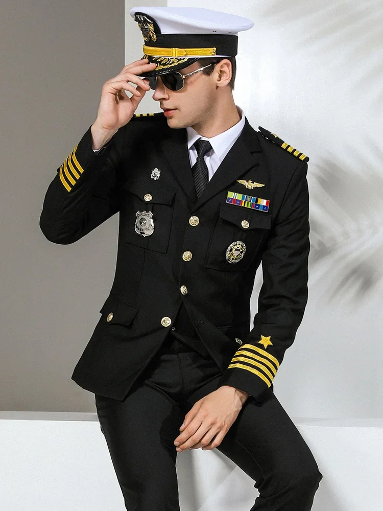 Pilot Costume Seaman Us Navy Captain Uniform Single-breasted Jacket Pants Security Property Workwear Air Hostess Costumes