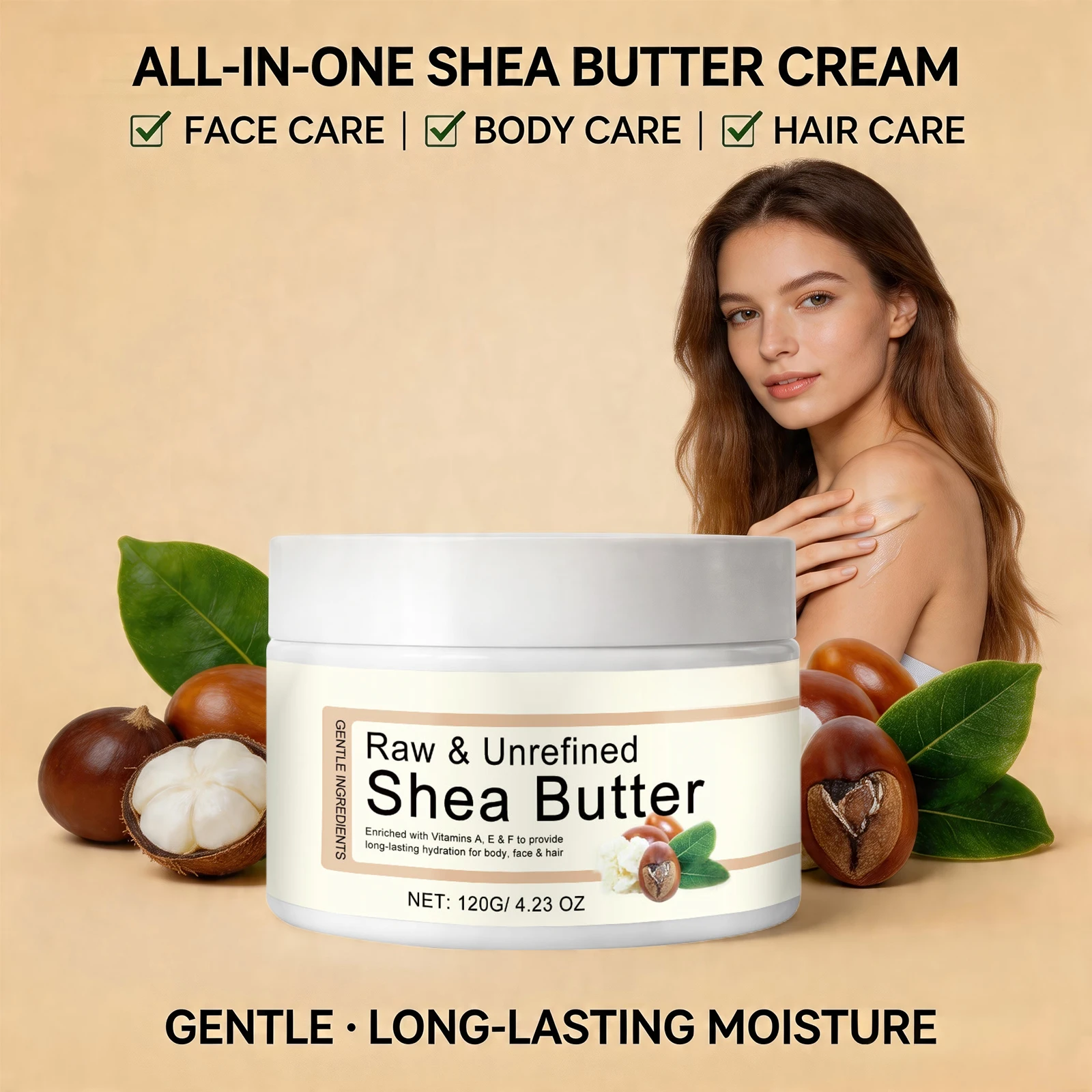 Shea Butter Moisturizing Cream Multi Use Balm for Dry Skin and Hair Restore Shine Increase Skin Elasticity Body Face & Hair Care