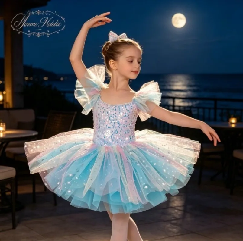 Mädchen Ballettkleid Flauschiger Tüll-Tutu-Rock Kinder Bühnenkostüm Kindergarten Neues Gala-Chor-Auftritts-Outfit Niedliches Party-Tanzkostüm